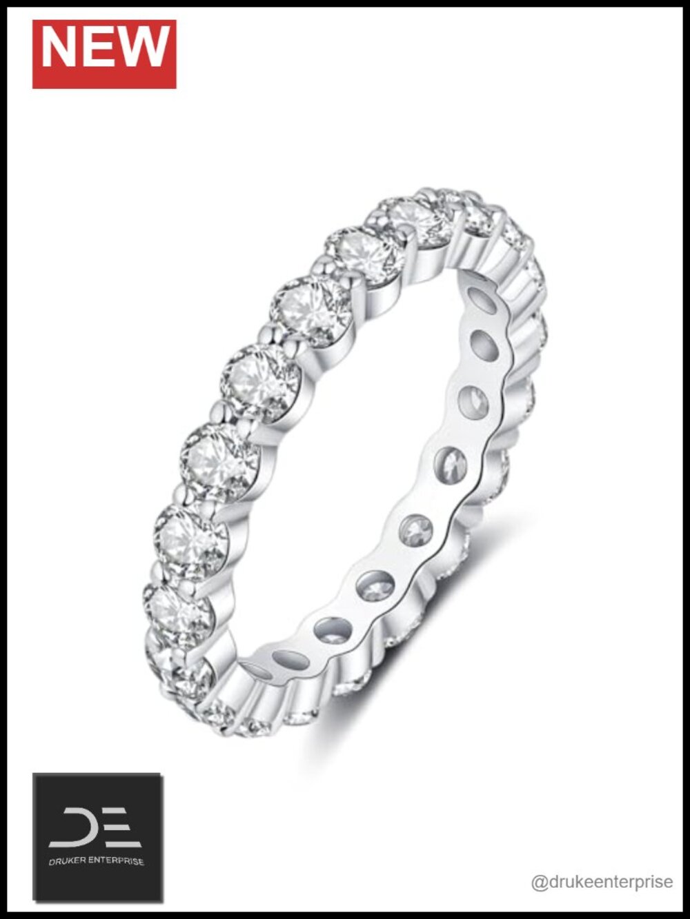 Moissanite Eternity Ring Wedding Band for Women 3MM White Gold Plated 925 Silver
